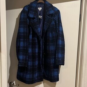Joan Rivers Blue and Black Plaid Pea Coat